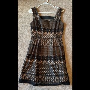 Nude dress with black lace overlay, size S, measurements in photos